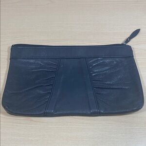 Vintage Toni Navy Blue Leather Gathered Clutch with Ruched Design